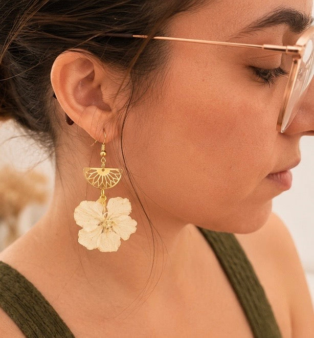 Boucles d'oreilles Fleurs Éternelles — Bijou floral en résine artisanal