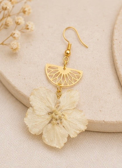 Boucles d'oreilles Fleurs Éternelles — Bijou floral en résine artisanal