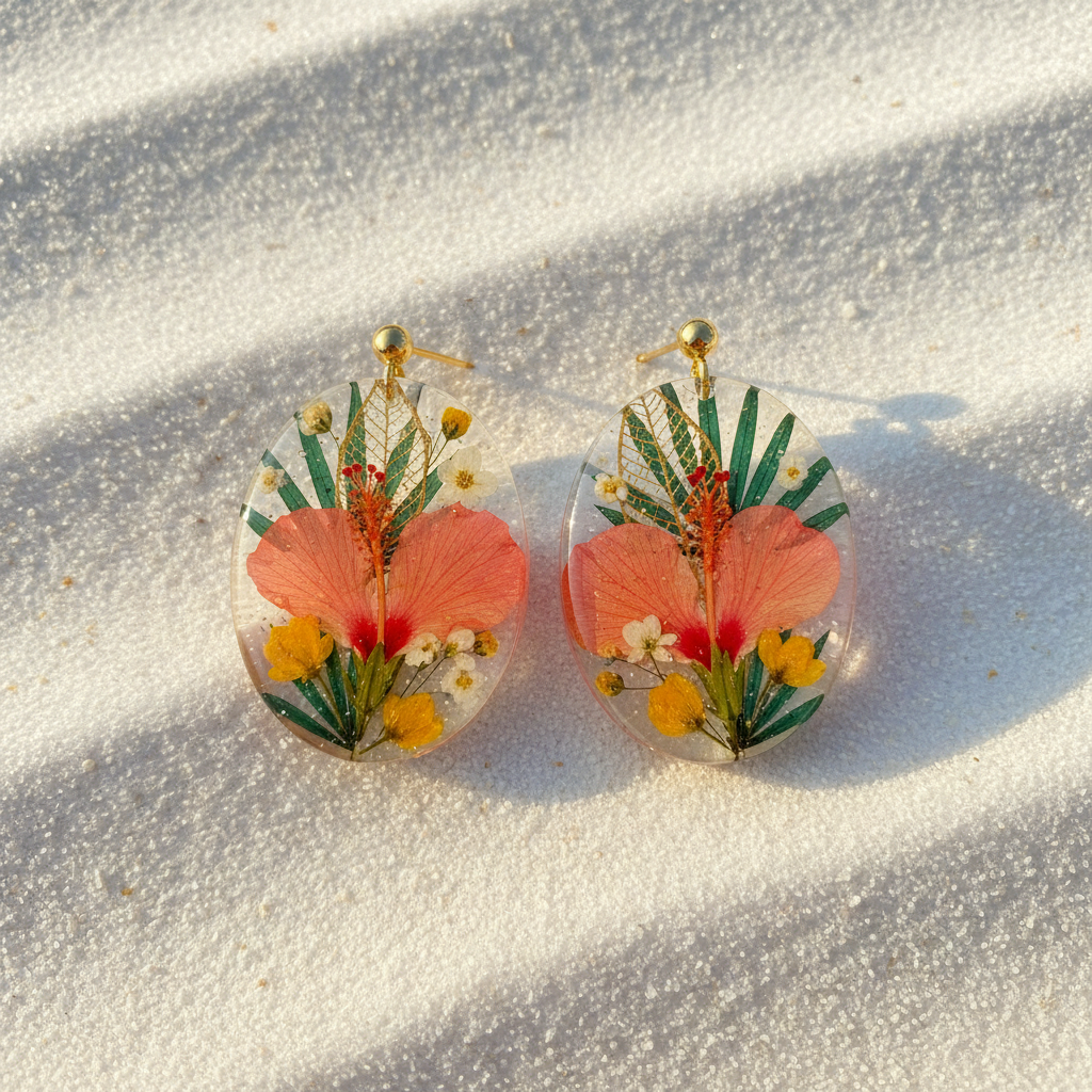 Boucles fleurs tropicales résine