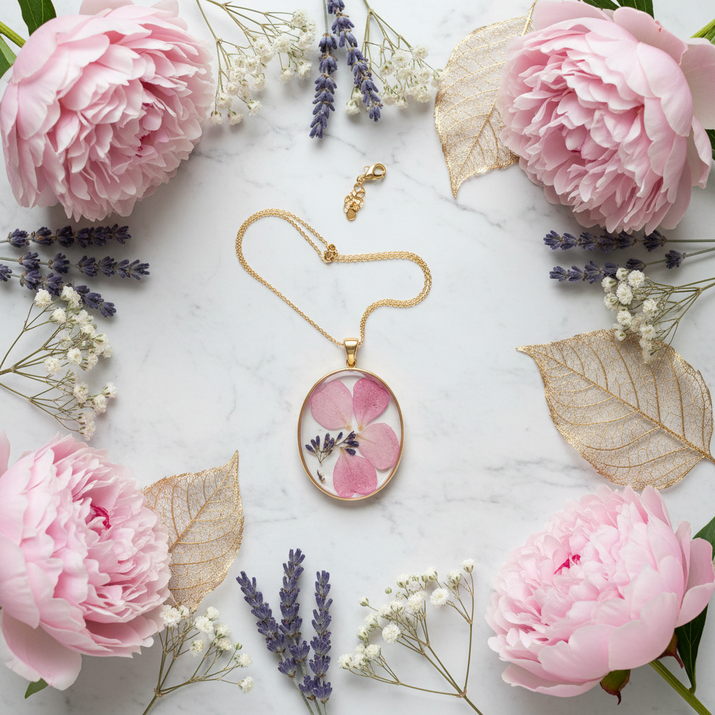 Collier ovale — Pivoines roses