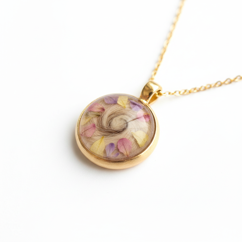 Collier pendentif fleurs poils animal