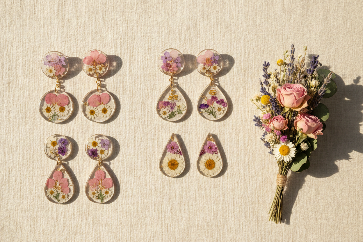 Flat lay boucles et bouquet