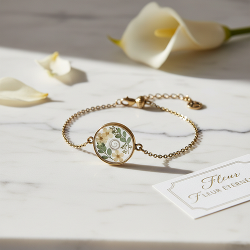 Bracelet Compagnon Éternel — bijou hommage animal en résine sur fond marbre