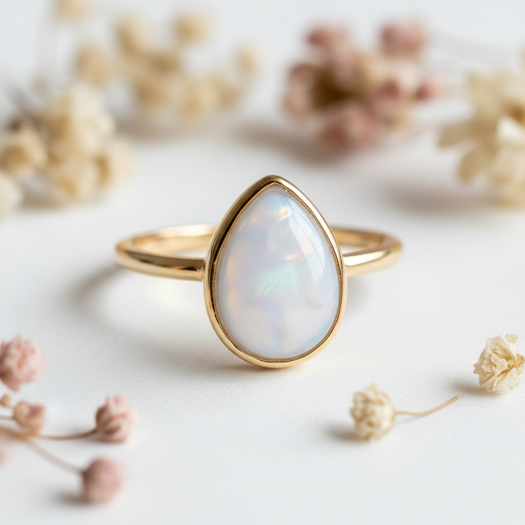 Bague allaitement or goutte fond blanc fleurs