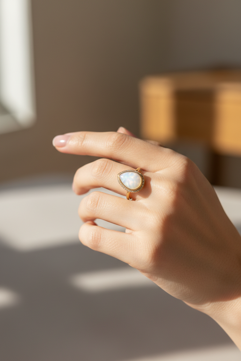 Bague allaitement or jaune goutte portée
